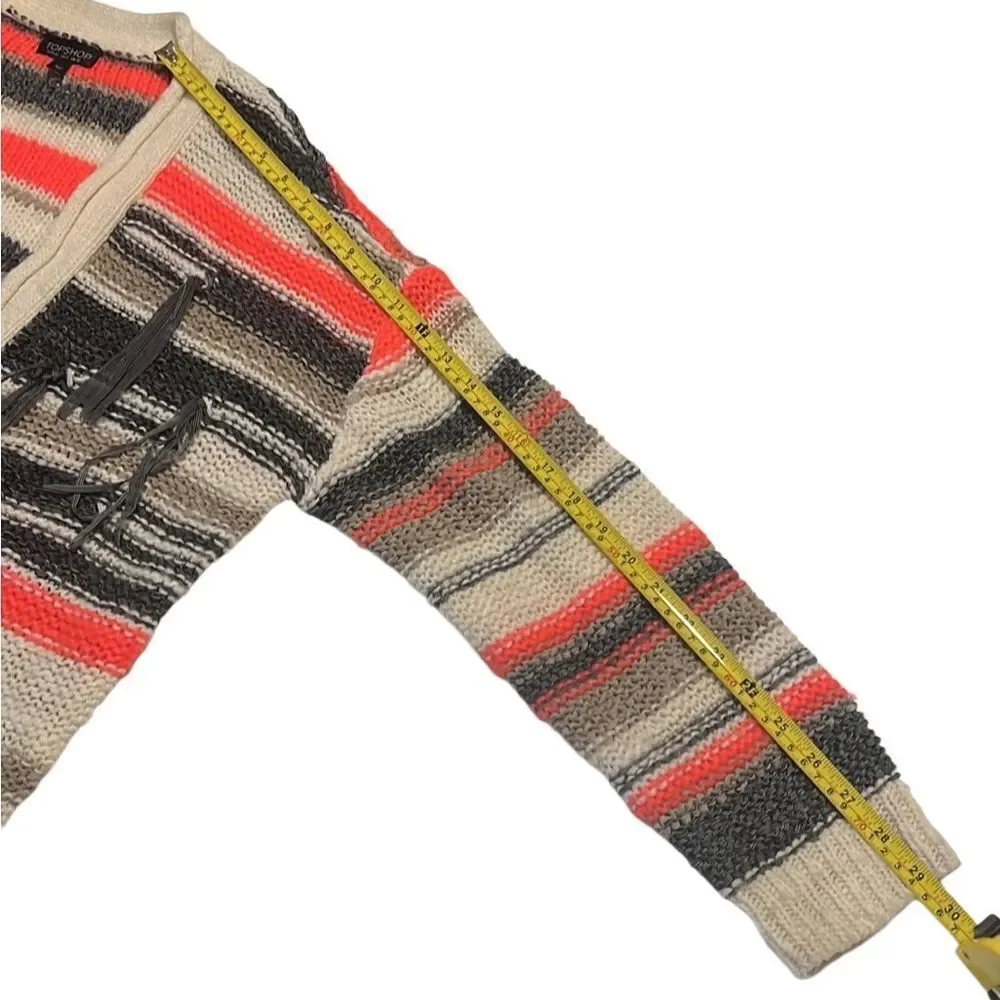 Topshop Tassel Stripe Open Front Chunky Cardigan Sweater Size 8